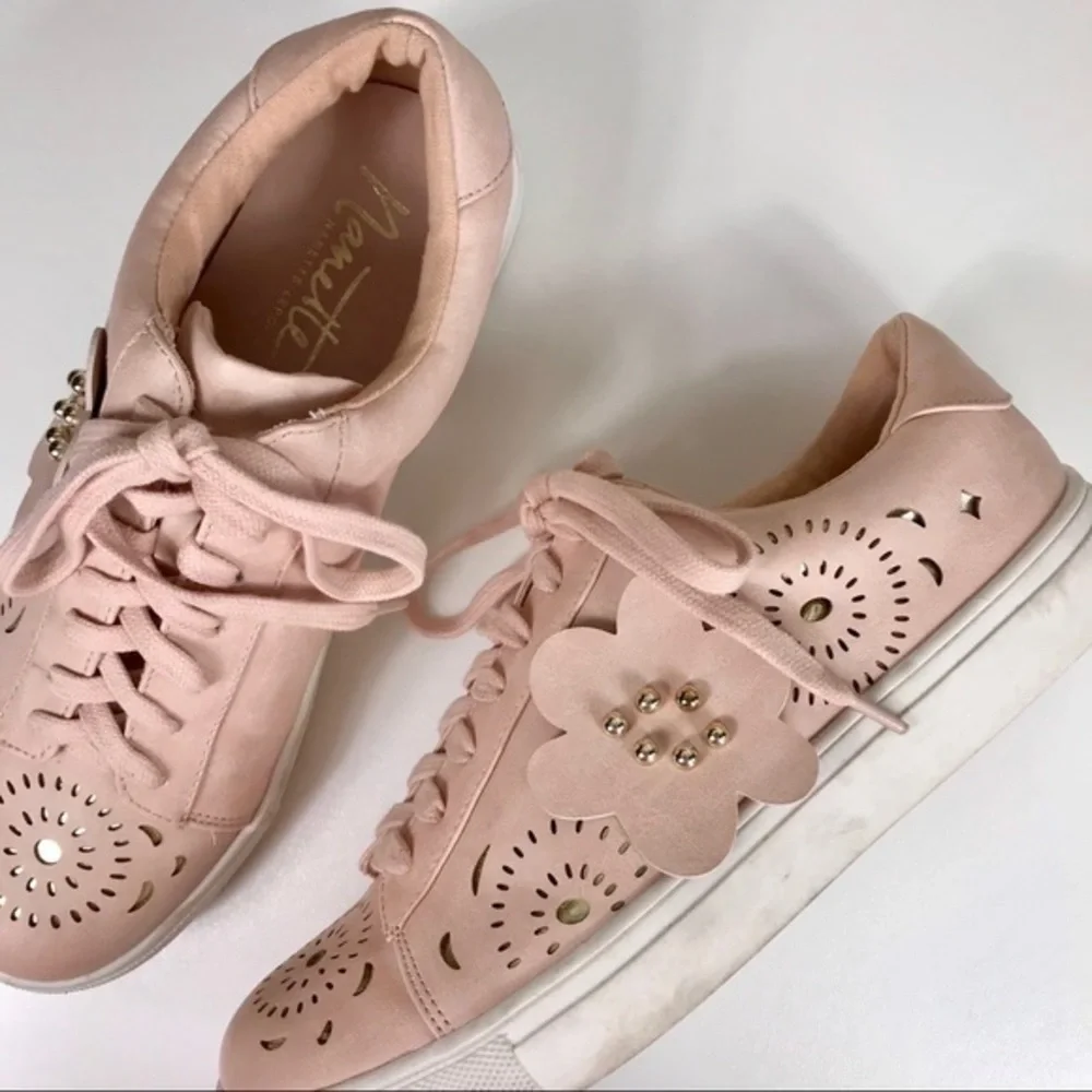 Nanette Lepore Wesley Blush Gold Floral Sneakers
